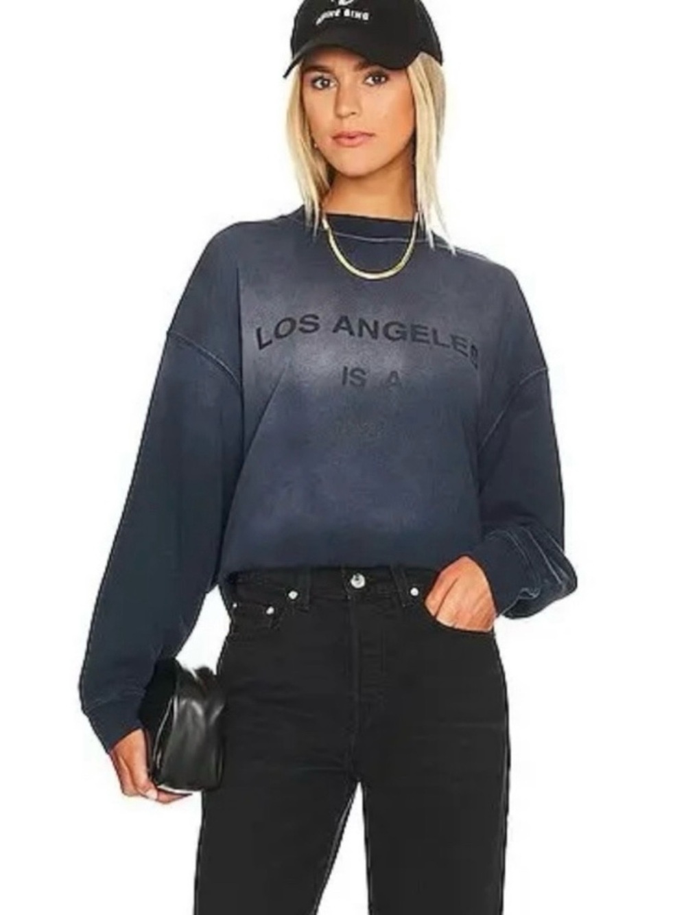 Anine Bing Jaci Navy to Charcoal Ombre 'Los Angeles' Sweatshirt L